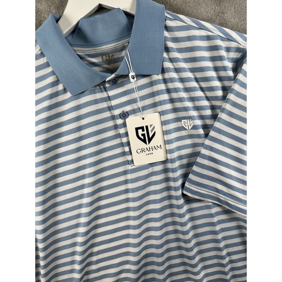 Other - Graham Luxe Golf Polo Shirt Mens Sz L Performance‎ NEW Blue Striped Casual